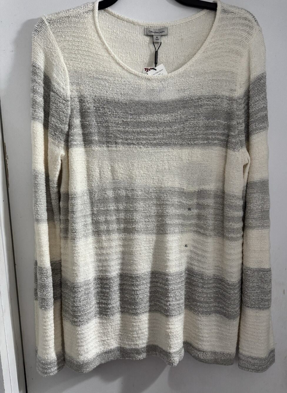 Calvin Klein Jeans Flyaway Top Striped Boucle Sweater Women's XL